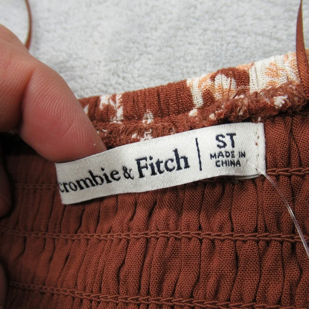 Abercrombie Fitch Dress Women Small Tall Brown Floral Lined Off Shoulder 46